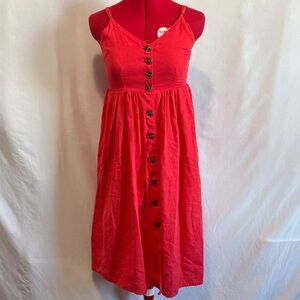 Japna Vibrant Red Midi Dress with Button Detail XS116